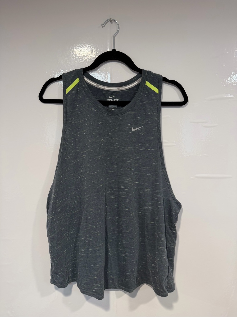 Nike Dri-FIT Gray Performance Tank with Neon Accents swoop back